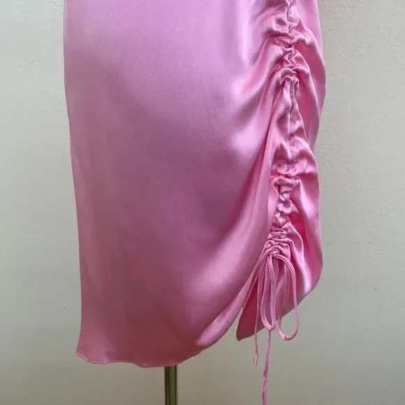 Amanda Uprichard X Revolve Chiara Mini Dress Small in Pink Flamingo Silk Satin
